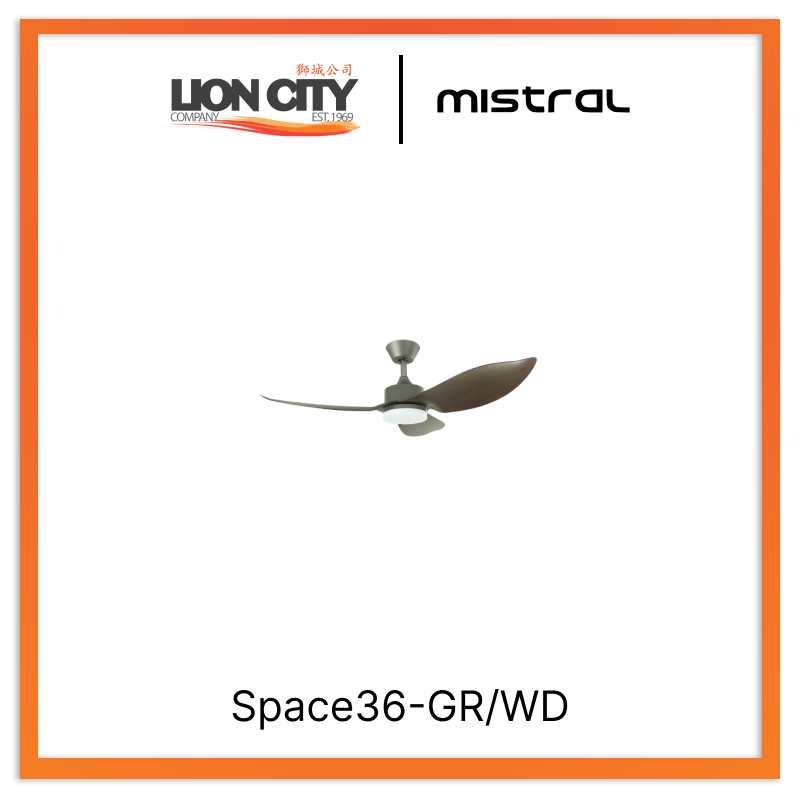 Mistral Space36-GR/WD Ceiling Fan-36", 45W Grey/Wood