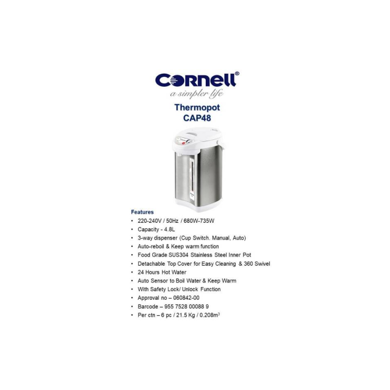 Cornell CAP48 Thermo Pot 4.8 Ltr 3 Way