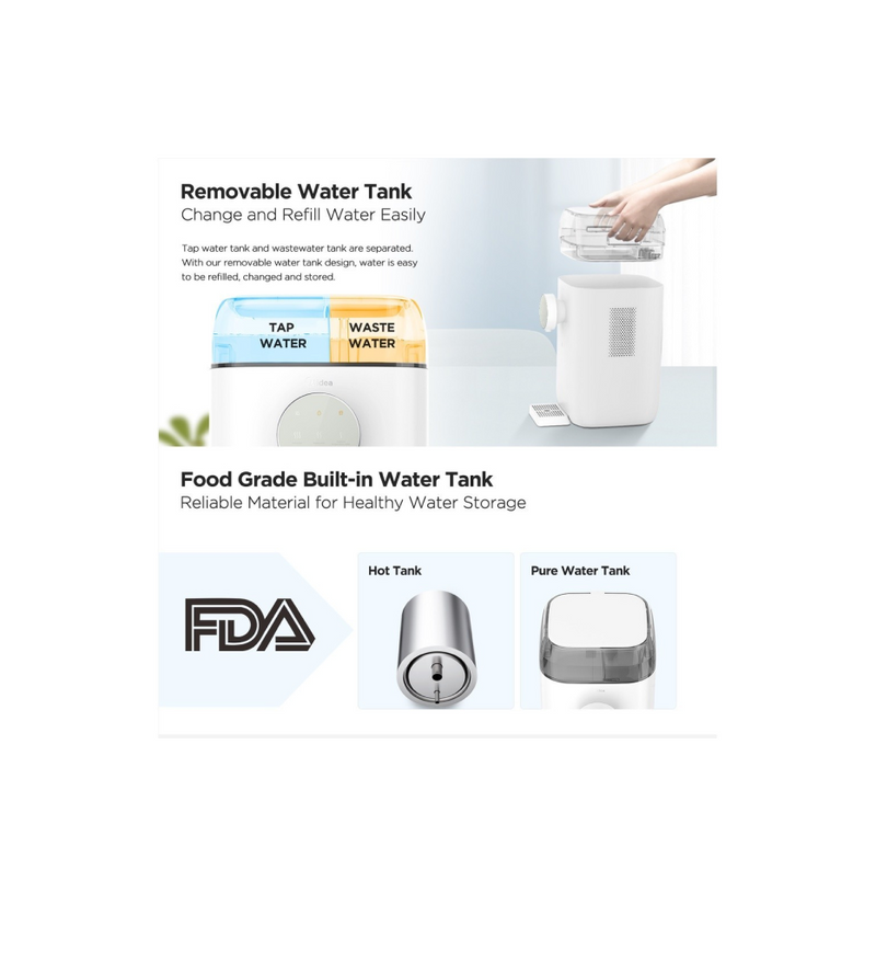 Midea JR1878T-NF White Counter Top Instant Hot Water RO Purifier Dispenser, 3L