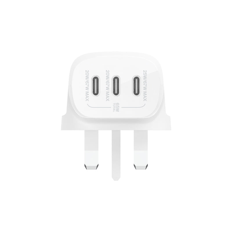 Belkin BoostCharge 67W 3-Port USB-C Wall Charger White