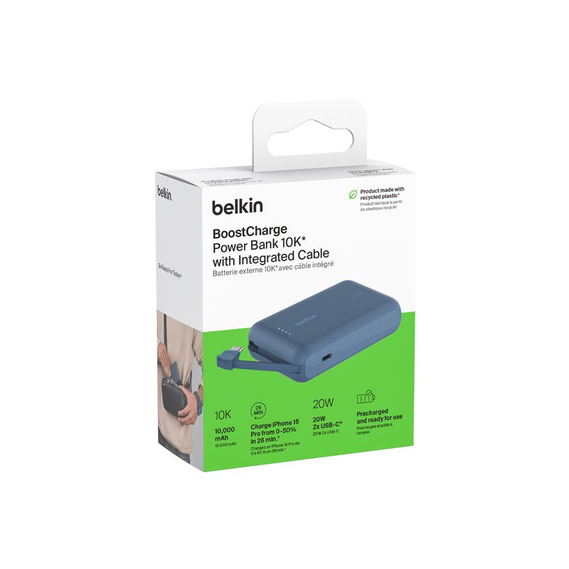 Belkin BoostCharge 10000mAh Power Bank with Integrated Cable Blue