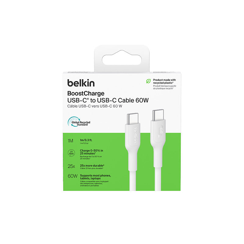 Belkin BoostCharge 60W USB-C to USB-C Cable 1m White