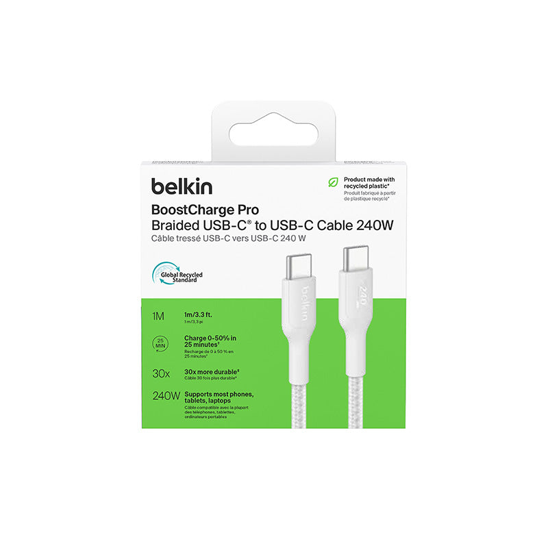 Belkin BoostCharge Pro 240W USB-C to USB-C Braided Cable 1m White