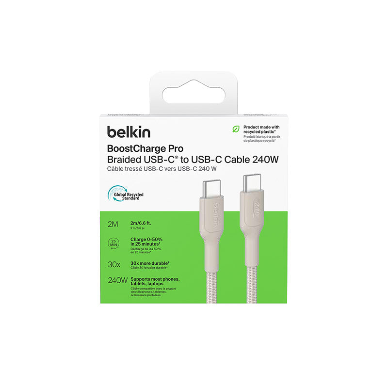 Belkin BoostCharge Pro 240W USB-C to USB-C Braided Cable 2m Sand