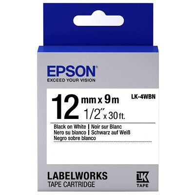 Epson Black on White Label Tape 12mm x 9m (LK-4WBN)