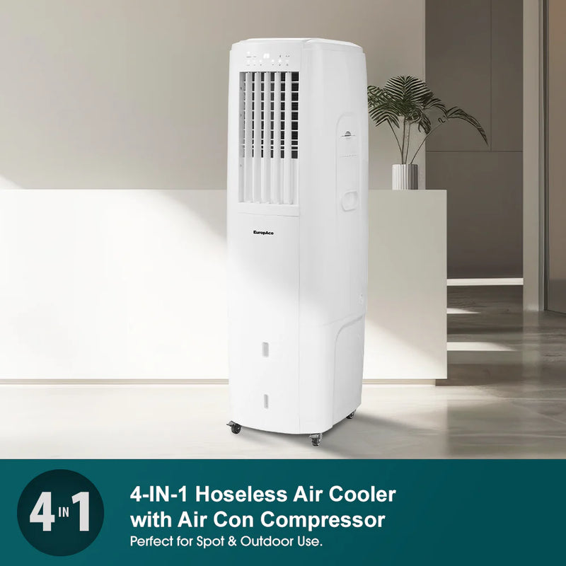 Europace EHAC18DH2WH 4-IN-1 Hoseless Spot Cooler with Air Con Compressor Hybrid Cooling Technology 18K BTU