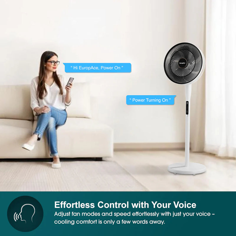 Europace ELF7147DWH 14” Whispr DC High Velocity Fan Voice Control, Aerospace Inspired Blades for Powerful Airflow