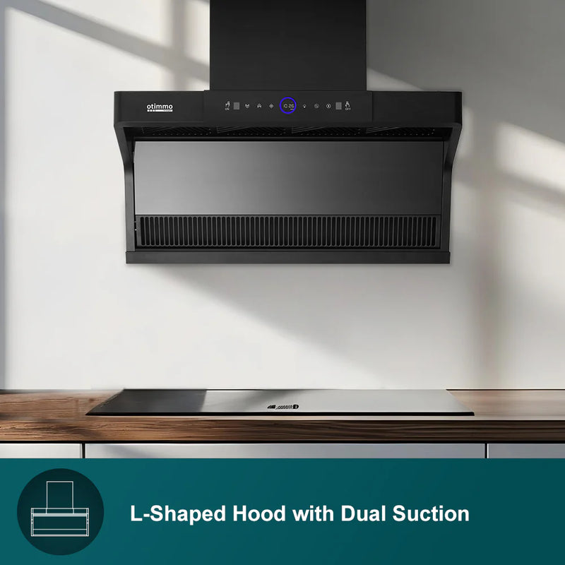 Europace ECH9122EBK 90cm 1200m3/h L-Shaped Hood with Dual Suction + EIH5220V 75CM Built-in-Induction Hob