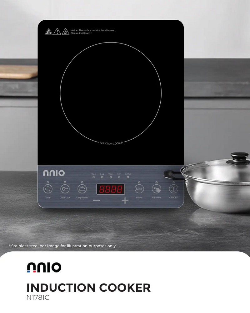 NNIO N178IC Induction Cooker with Stainless Steel Pot, 2000W