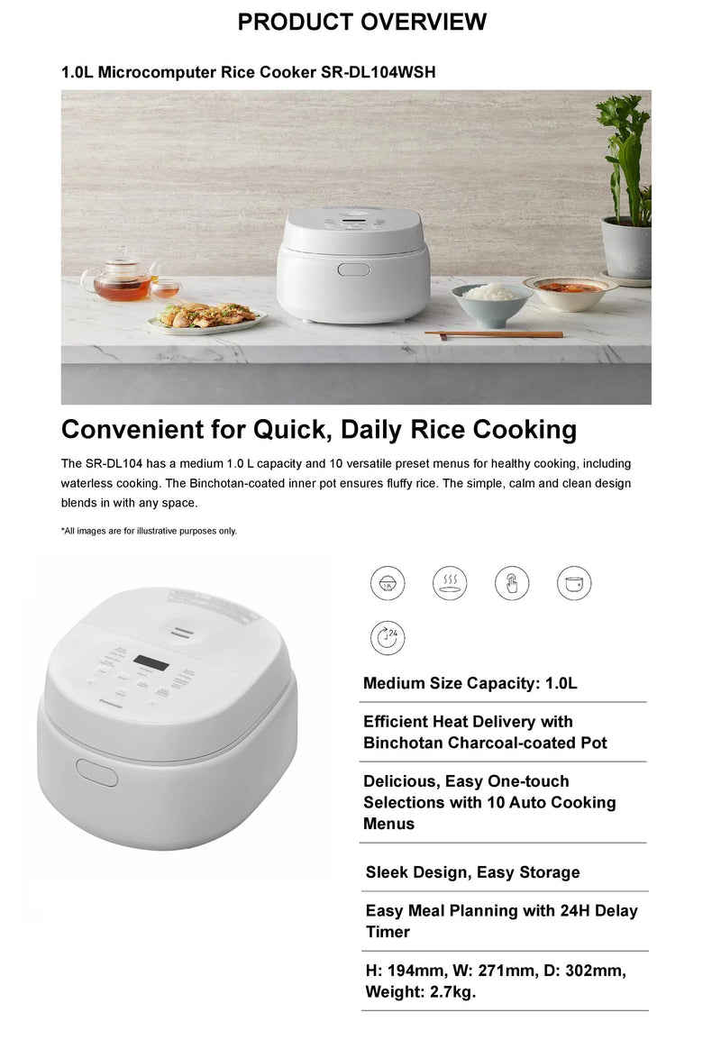 Panasonic 1L Microcomputer Rice Cooker with Binchotan Pot