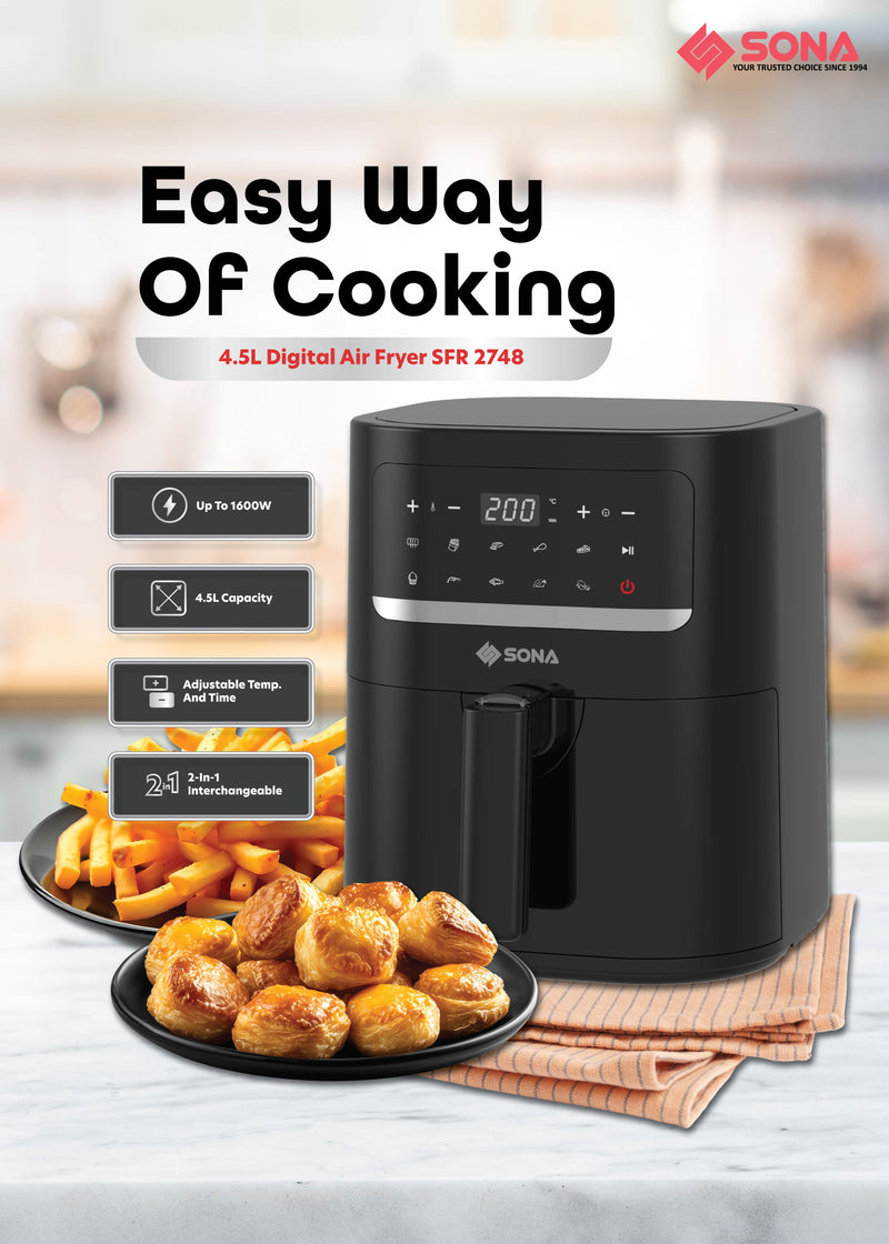 Sona SFR2748 Digital Air Fryer 4.5L with 10 Functions