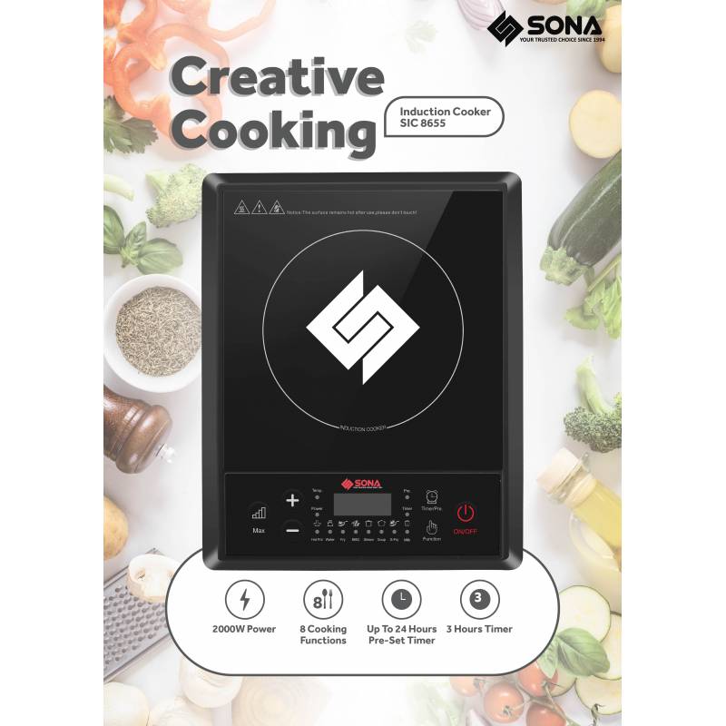 Sona SIC8655 2000W Multi-Function Induction Cooker with Free Pot