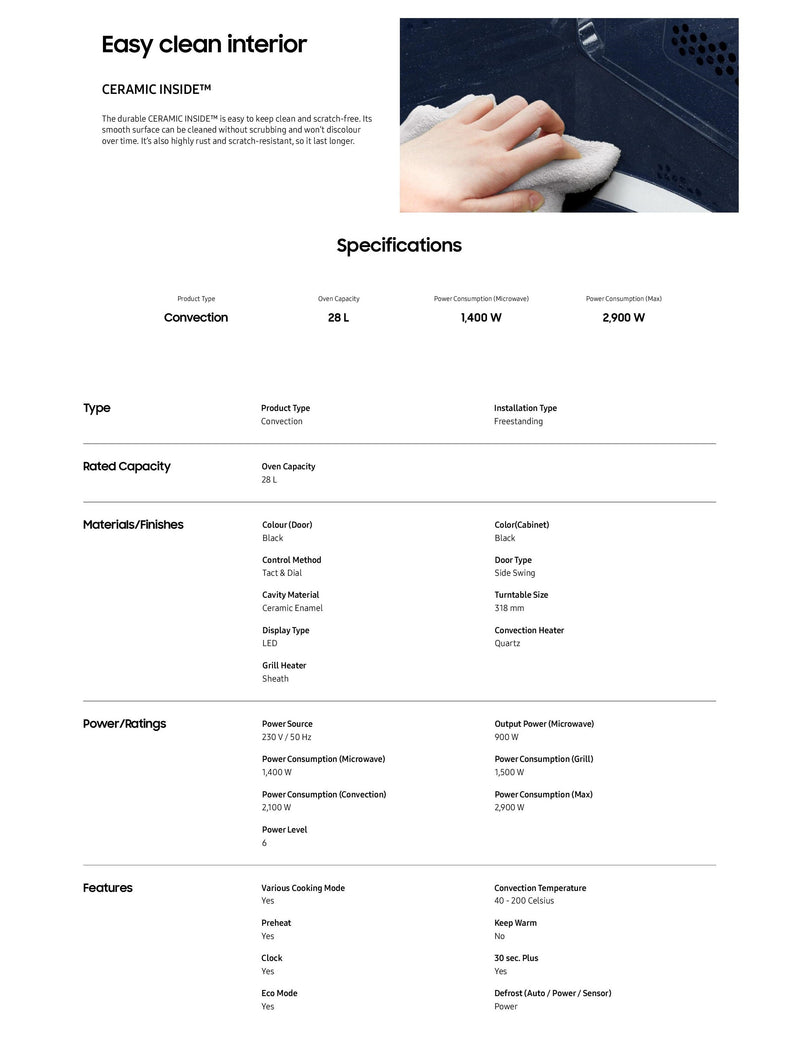 Samsung 28L Convection Microwave Oven with HOTBLAST Technology