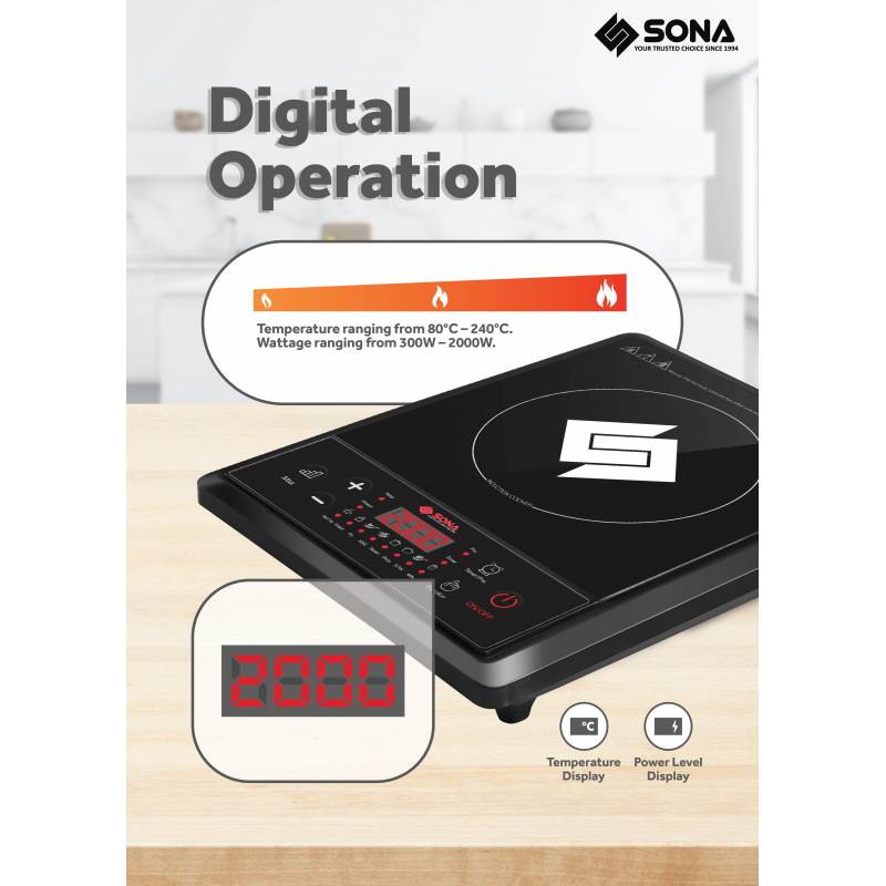Sona SIC8655 2000W Multi-Function Induction Cooker with Free Pot