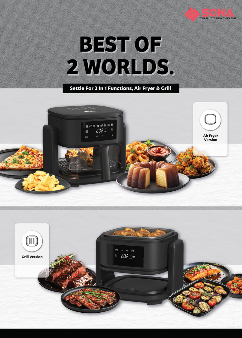 Sona SFRG2773 2-in-1 Digital Air Fryer Grill 5L Capacity