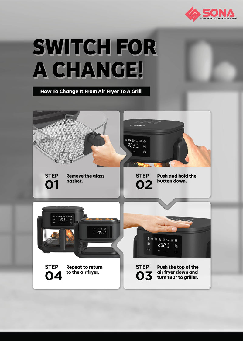 Sona SFRG2773 2-in-1 Digital Air Fryer Grill 5L Capacity