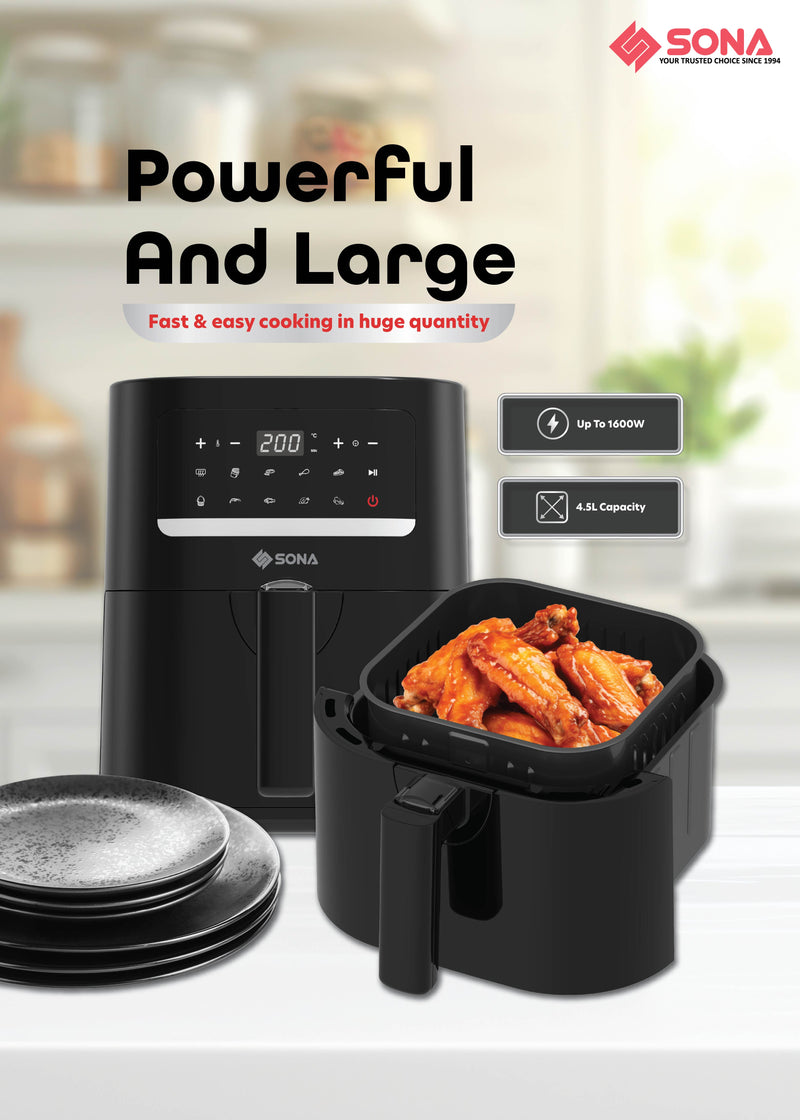 Sona SFR2748 Digital Air Fryer 4.5L with 10 Functions
