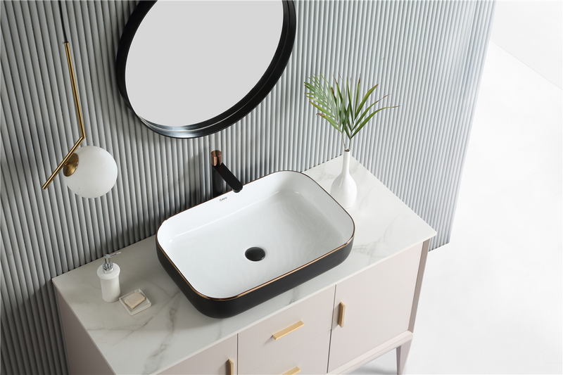 Rubine EVEA 60-BW 60cm Countertop Ceramic Basin Matte Black / White