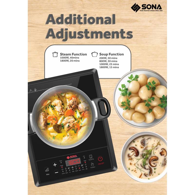 Sona SIC8655 2000W Multi-Function Induction Cooker with Free Pot