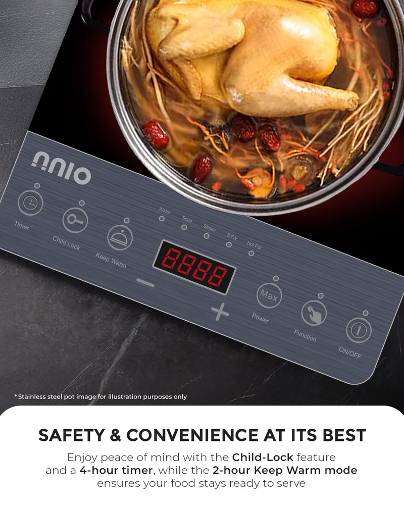 NNIO N178IC Induction Cooker with Stainless Steel Pot, 2000W