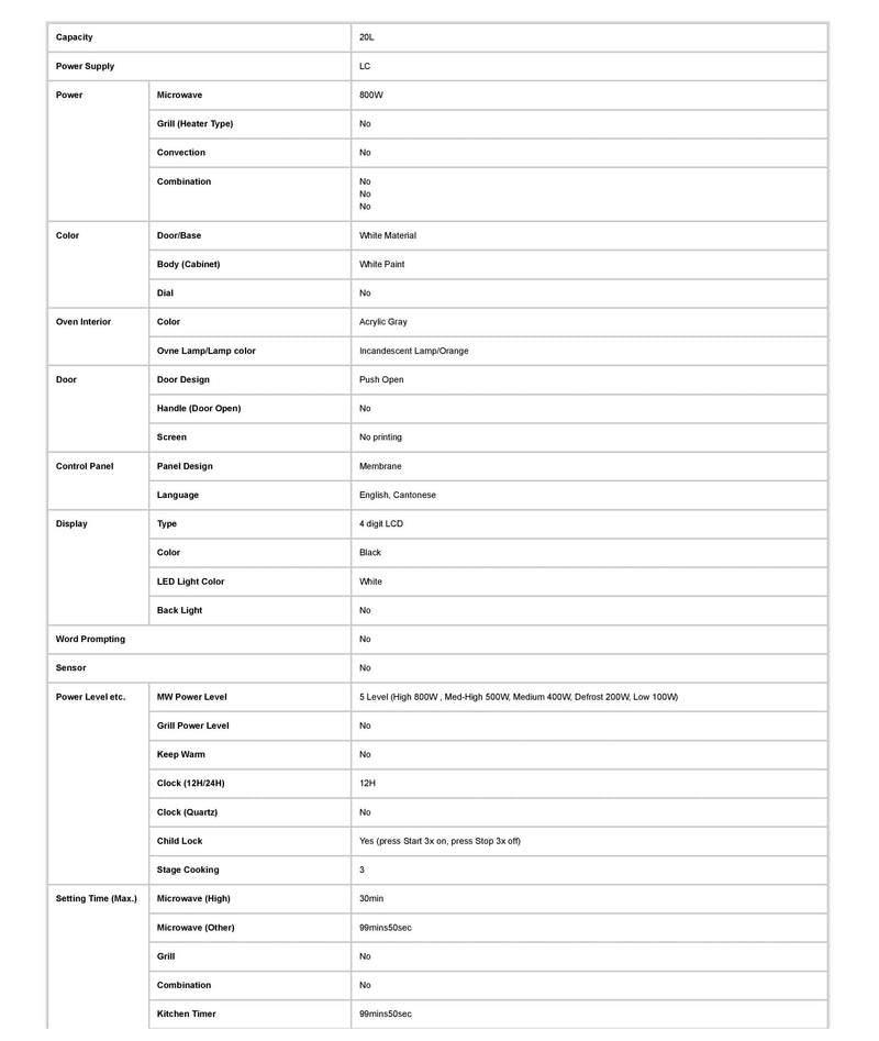 Panasonic 20L Solo Microwave Oven with Auto Defrost