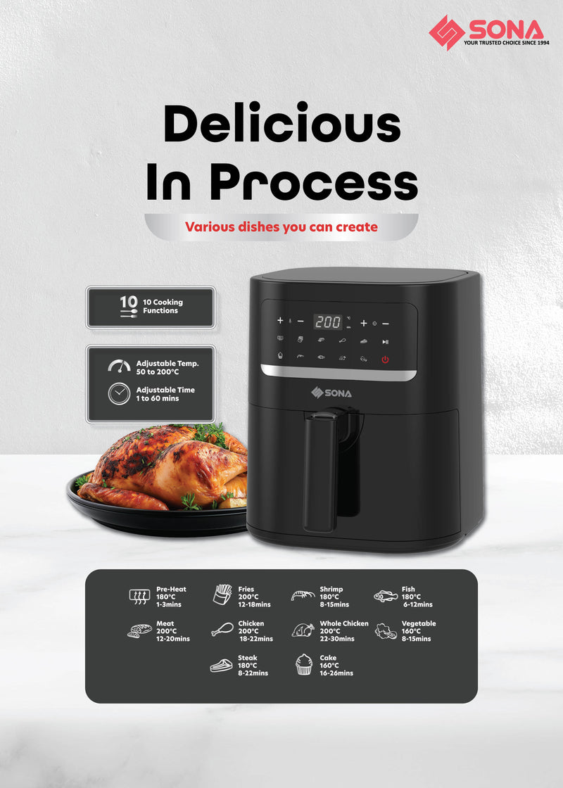 Sona SFR2748 Digital Air Fryer 4.5L with 10 Functions