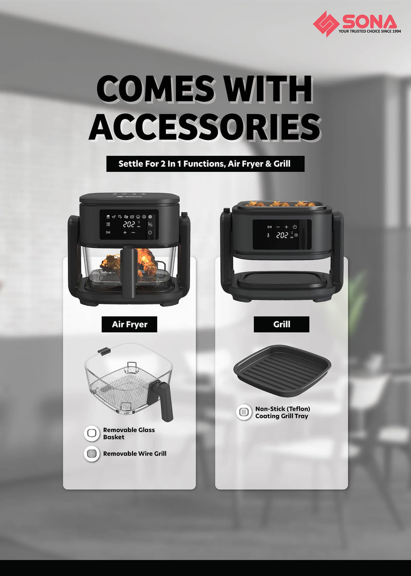 Sona SFRG2773 2-in-1 Digital Air Fryer Grill 5L Capacity