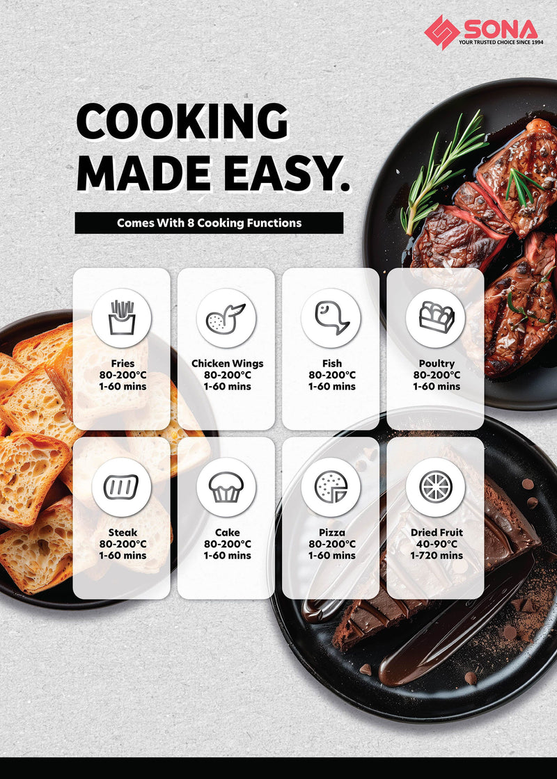Sona SFRG2773 2-in-1 Digital Air Fryer Grill 5L Capacity