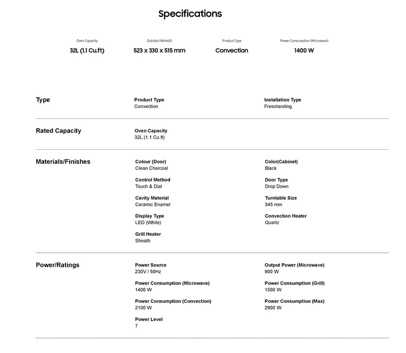 Samsung Bespoke 32L Smart Convection Microwave with Wi‑Fi Control