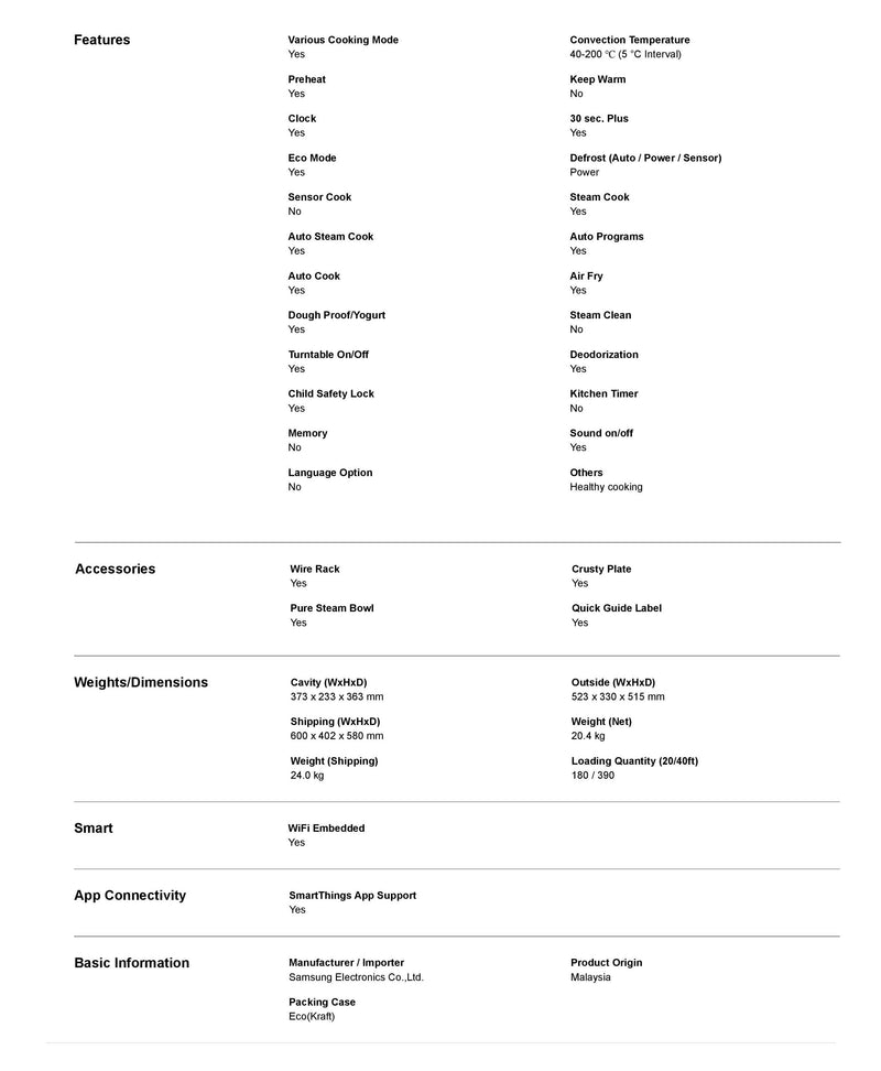 Samsung Bespoke 32L Smart Convection Microwave with Wi‑Fi Control