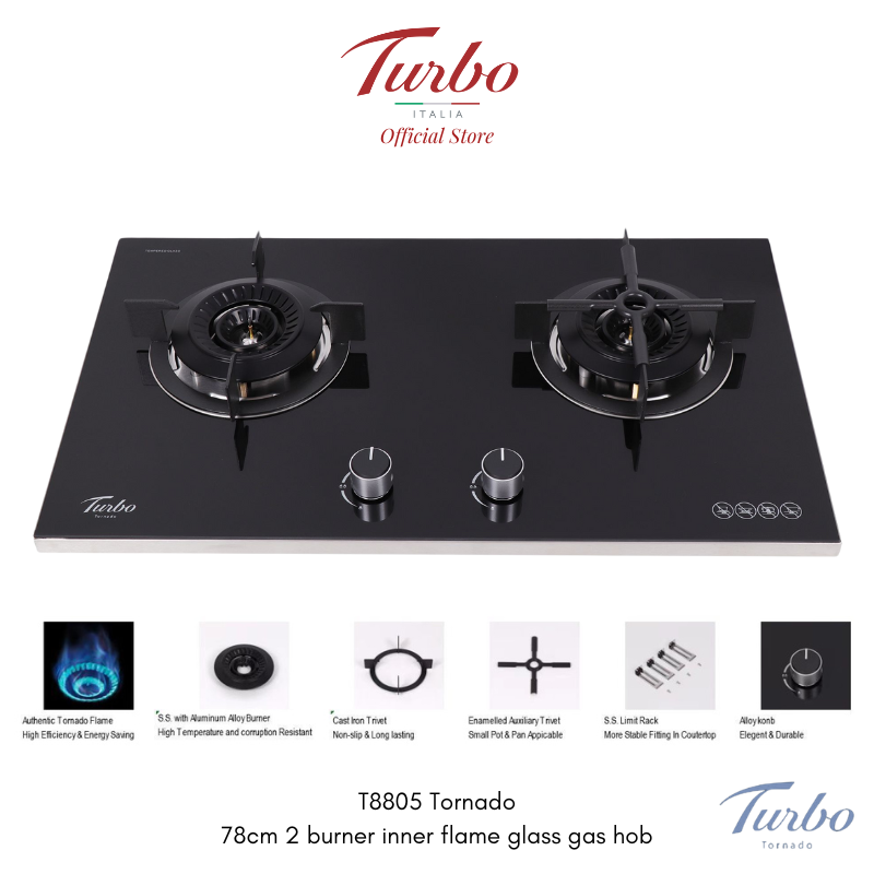 Turbo Italia Tornado T8805 78cm 2-Burner Built-in Glass Hob