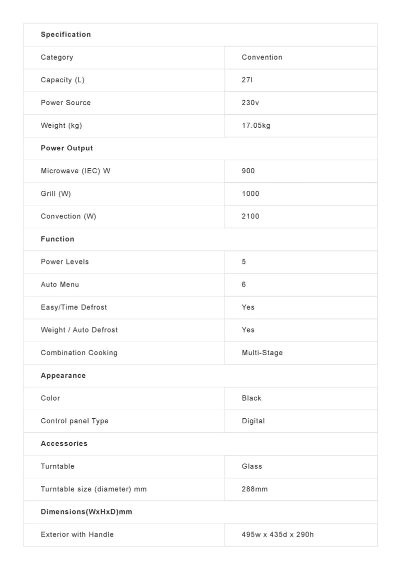 Sharp R-27C-B 27L Microwave Oven with Grill & Convection