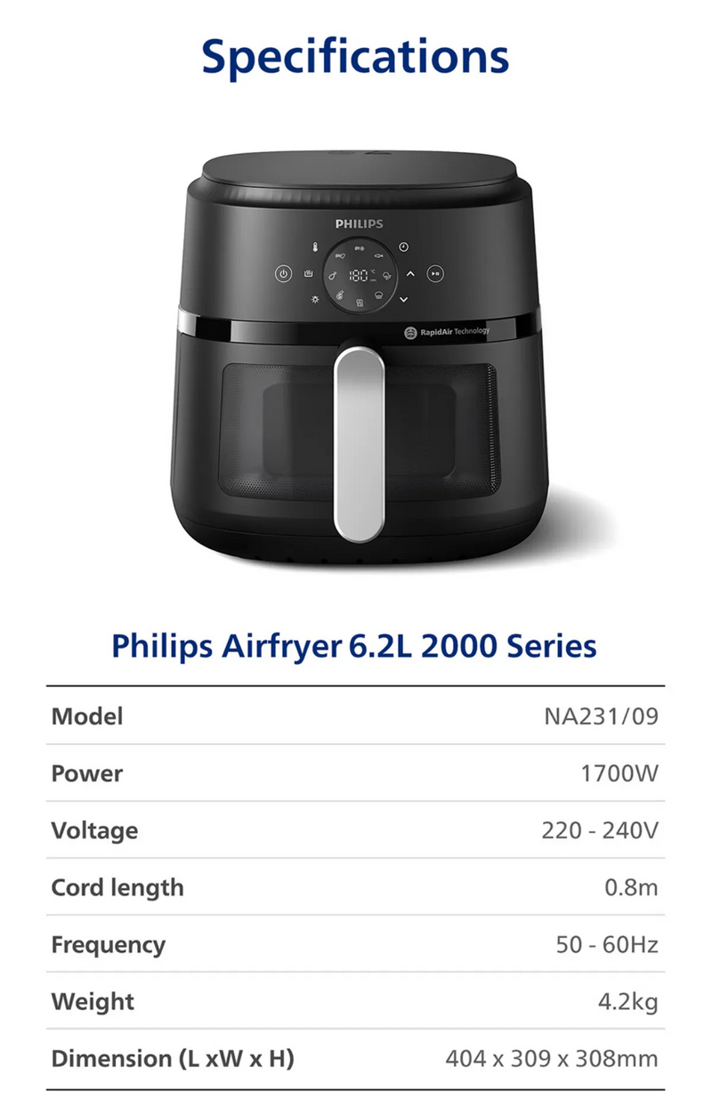 Philips NA231 13-in-1 Digital Airfryer 2000 Series 6.2L See Through Window