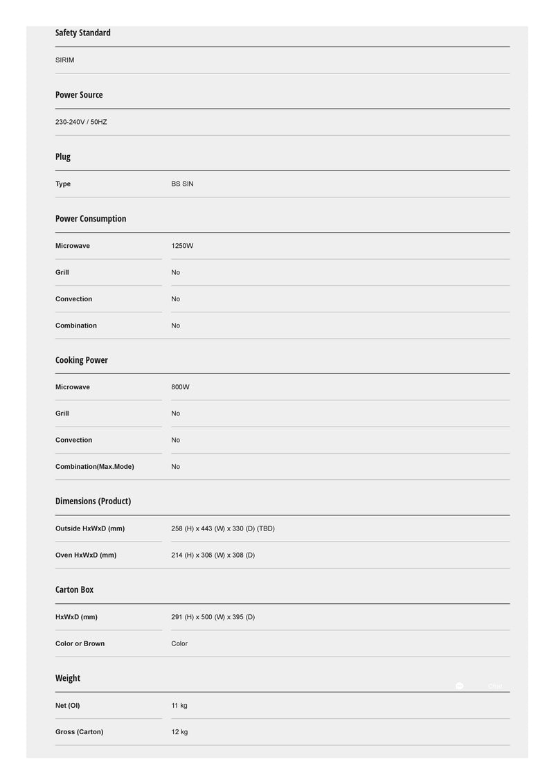 Panasonic 20L Solo Microwave Oven with 10 Auto Menus