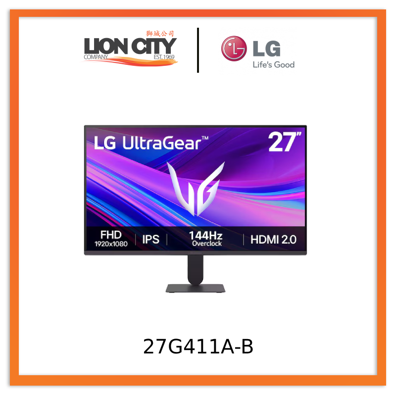 LG 27G411A-B UltraGear™ G4 27-inch 144Hz Overclock FHD IPS Gaming Monitor
