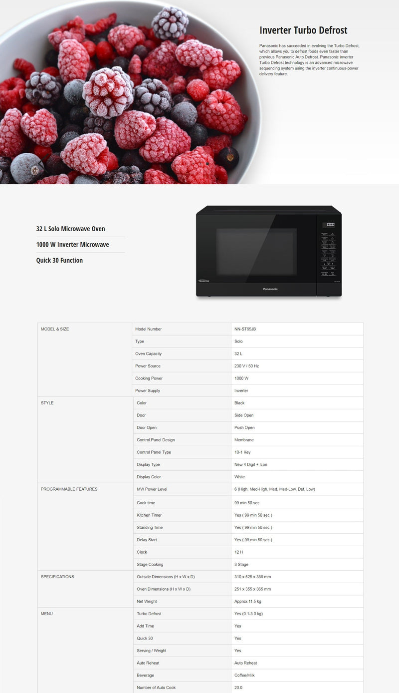 Panasonic 32L Inverter Microwave Oven with Eco Bright Lamp