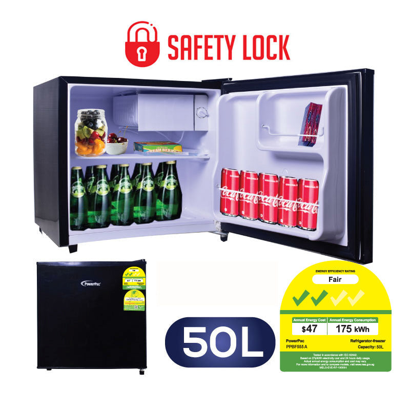 PowerPac 50L Bar Fridge with Lock PPBF555