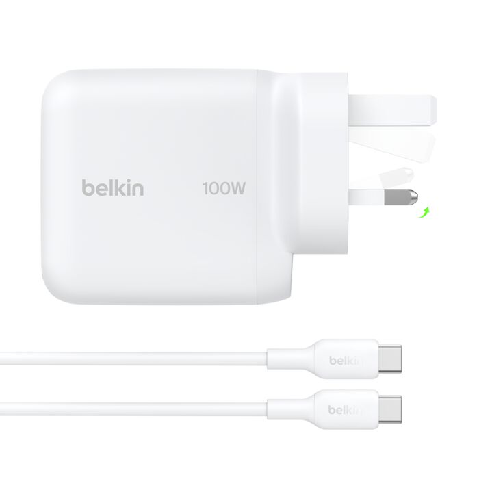 Belkin BoostCharge 100W USB-C GaN Wall Charger with USB-C Cable White