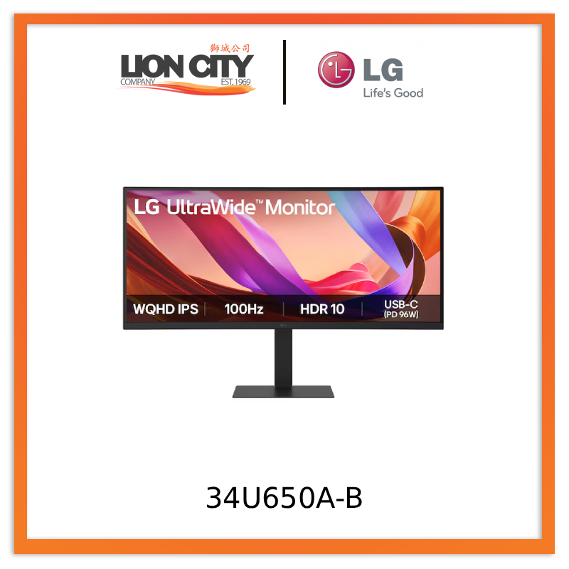 LG 34U650A-B UltraWide™ 34-inch IPS 100Hz WQHD Curved (3800R) Monitor with USB-C, 7W Speakers