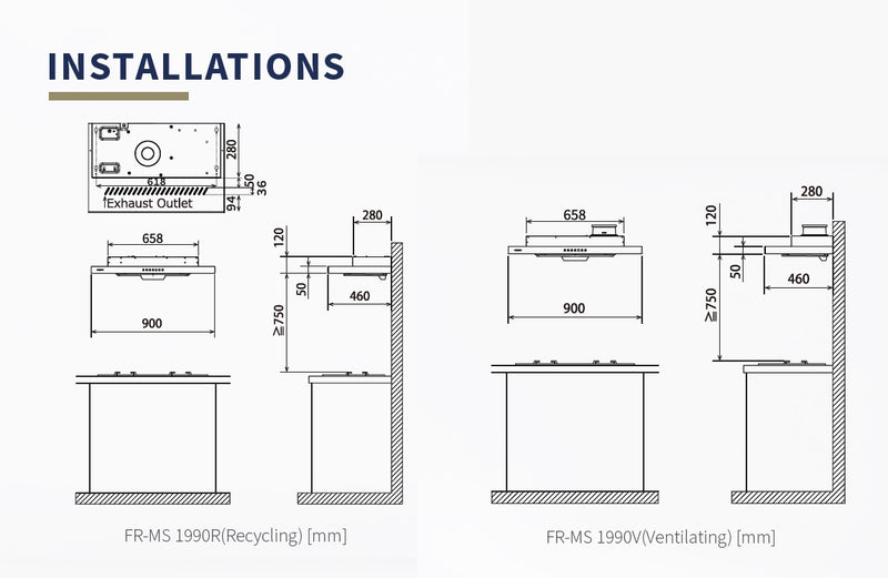 Fujioh FR-MS1990 R/V 90cm Slim Cooker Hood