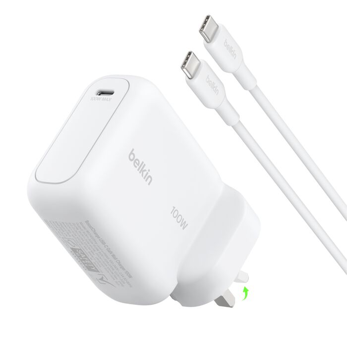 Belkin BoostCharge 100W USB-C GaN Wall Charger with USB-C Cable White