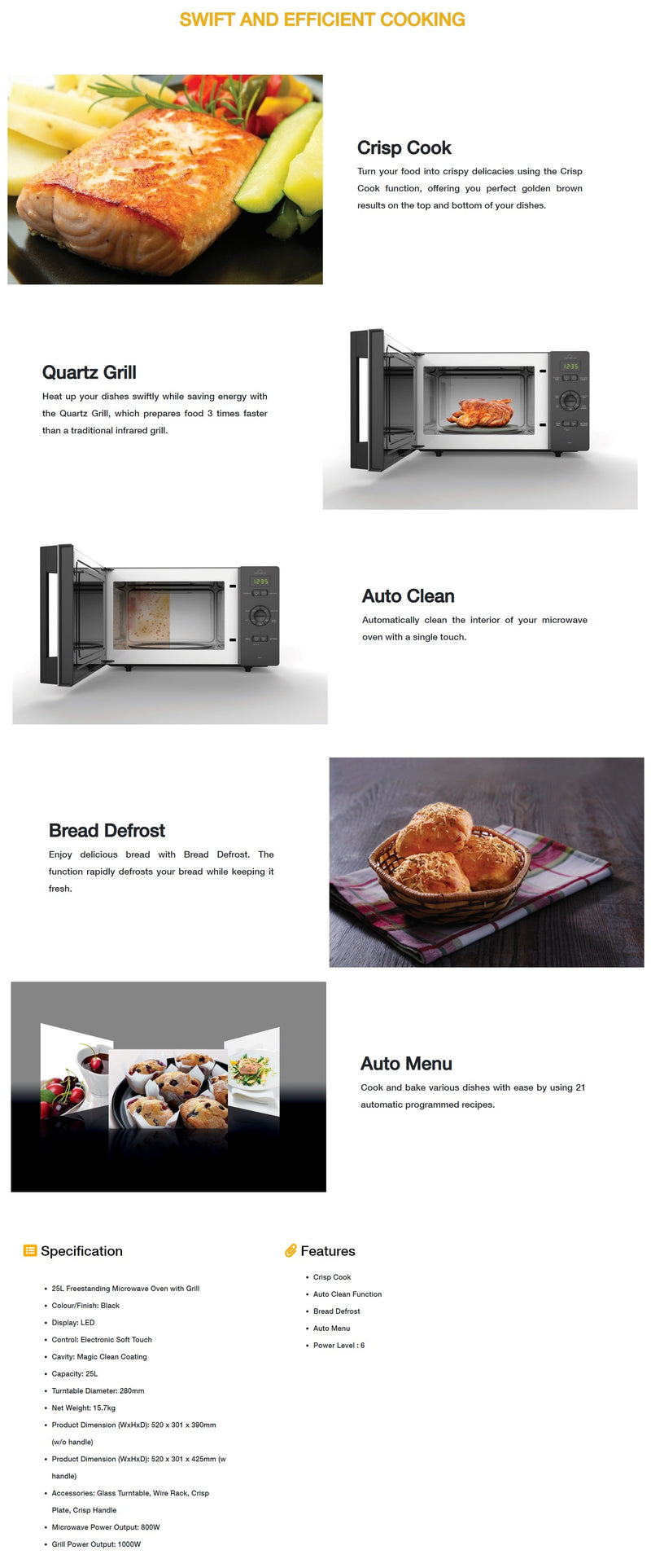 Whirlpool MCP345BL 25L Freestanding Microwave Oven with Grill