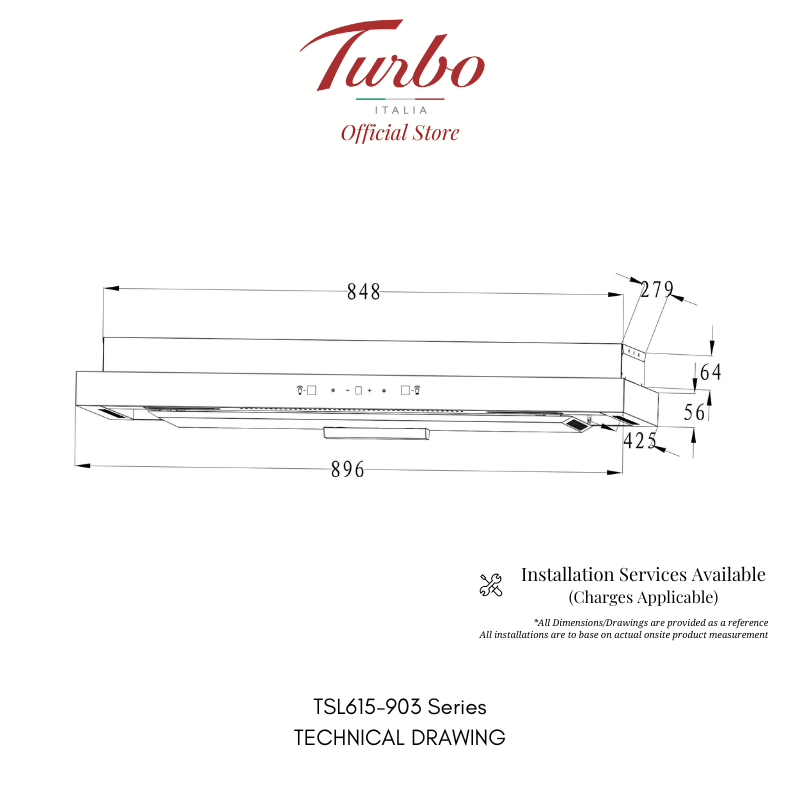 Turbo Italia TSL615-903 Series 90cm Slimline Hood