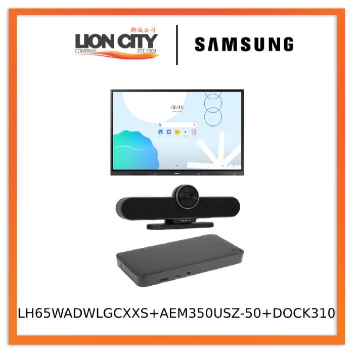 Samsung LH65WADWLGCXXS 65" Interactive Display WAD Android OS + Targus AEM350USZ-50 All-in-One 4K Video Conference System + Targus DOCK310 Universal USB-C Docking Station