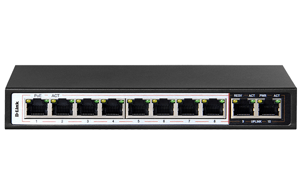 D-Link DES-F1010P-E 10-Port PoE Switch with 8 Long Reach 250m PoE Ports and 2 Uplink Ports