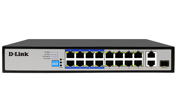 D-Link DES-F1018P-E 18-Port PoE Switch with 16 PoE Ports and 2 Gigabit Uplink Ports