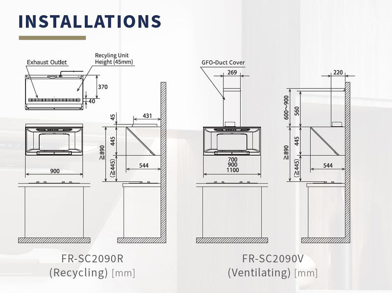 Fujioh FR-SC2090 R/V 90cm Inclined Cooker Hood