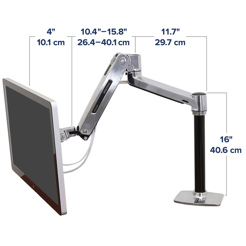 Ergotron LX HD Sit-Stand Desk Arm Polished Aluminum 45-384-026