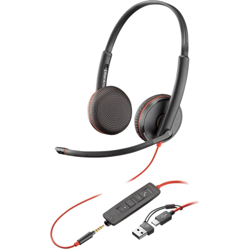 HP Poly Blackwire 3225 Stereo Headset USB-C USB-A 3.5mm 8X229AA