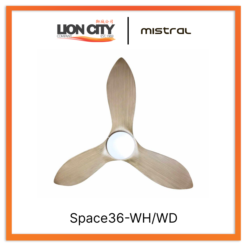 MISTRAL Space36-WH/WD Ceiling Fan-36", 45W White/Wood